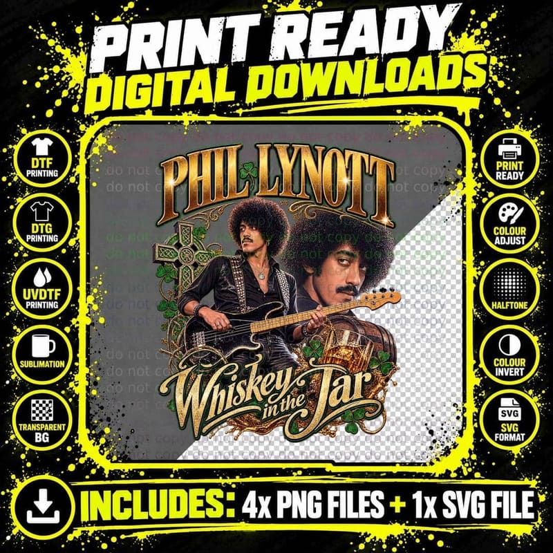 Phil Lynott Whiskey in the Jar Thin Lizzy Vintage Irish Png SVG Digital Bundle