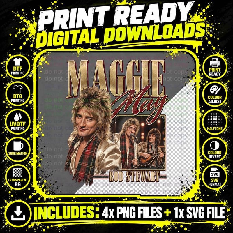 Rod Stewart Maggie May Vintage 1971 Glam Rock Retro Png SVG Digital Bundle