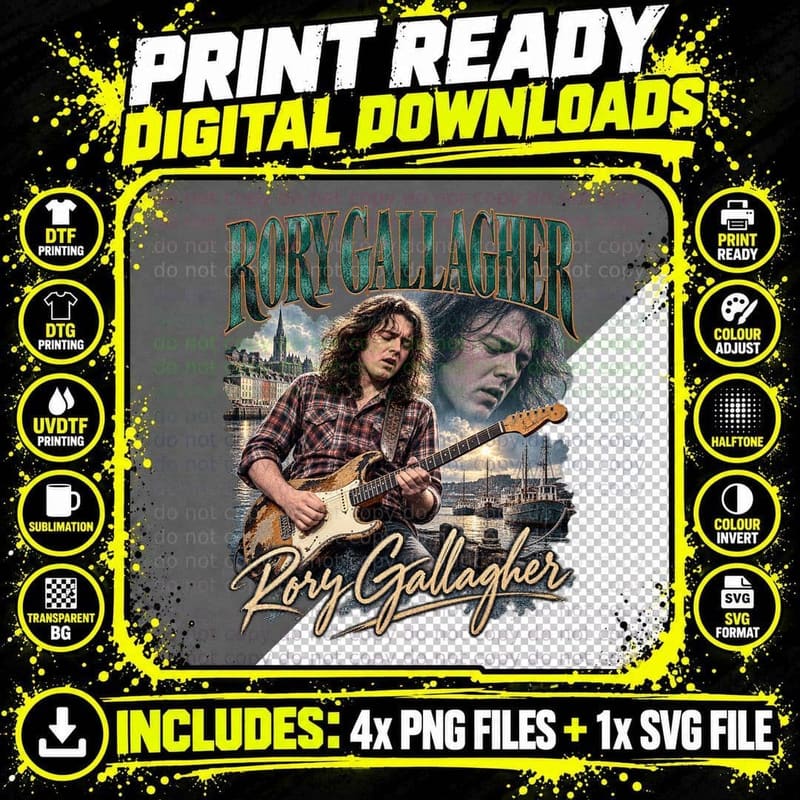 Rory Gallagher 1972 Vintage Irish Blues Rock Guitar Png SVG Digital Bundle