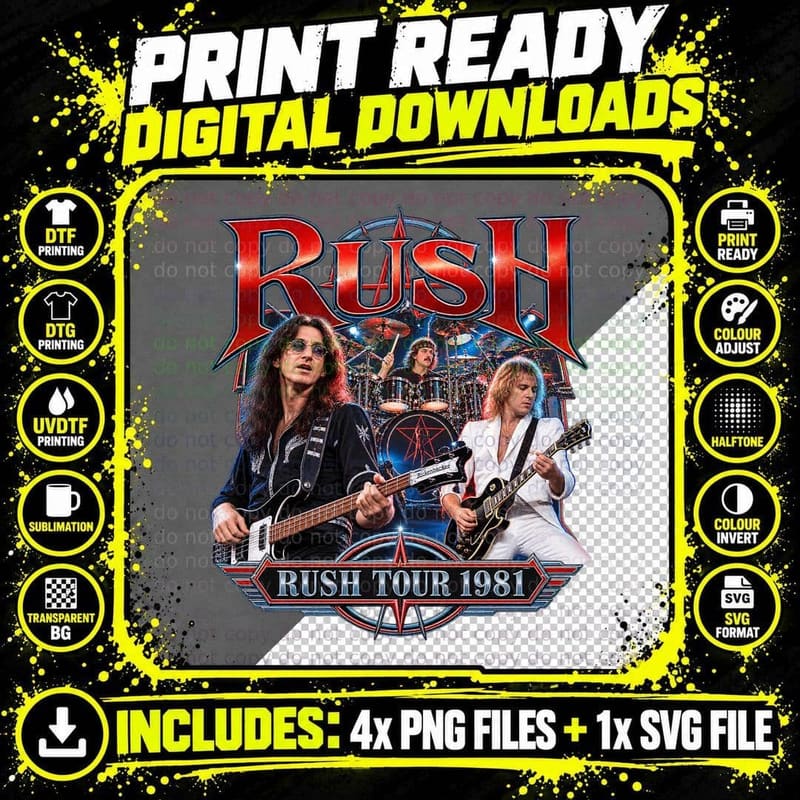 Rush Tour 1981 Vintage Prog Rock Band Geddy Lee Neil Png SVG Digital Bundle
