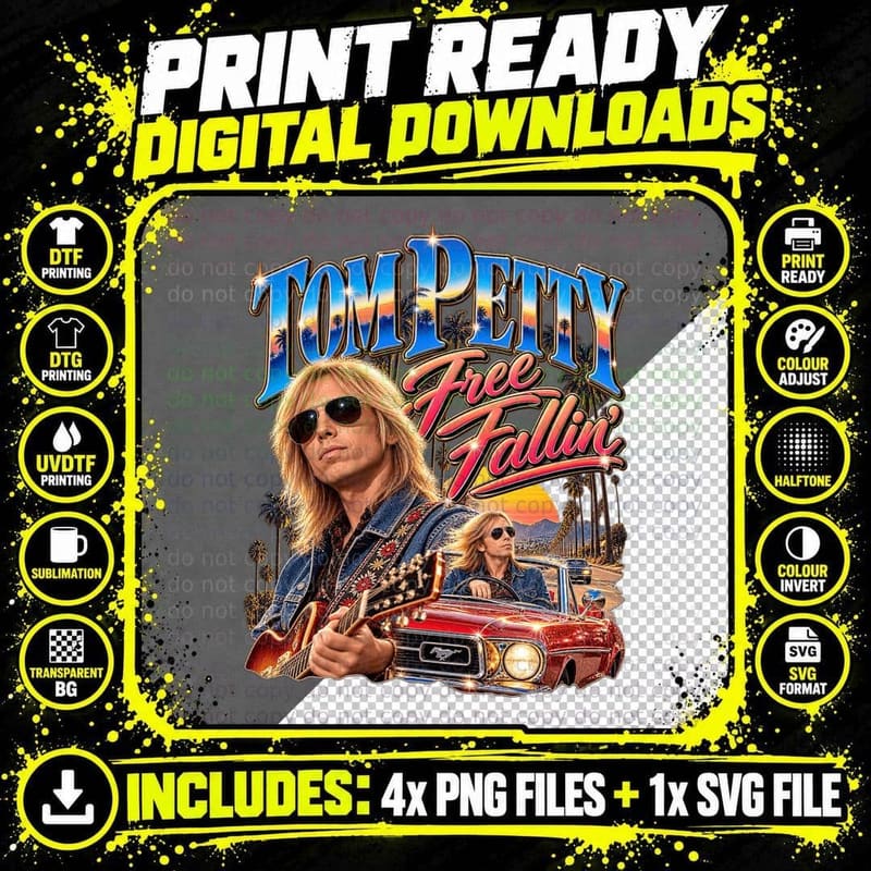 Tom Petty Free Fallin Vintage 1989 Classic Rock Music Png SVG Digital Bundle