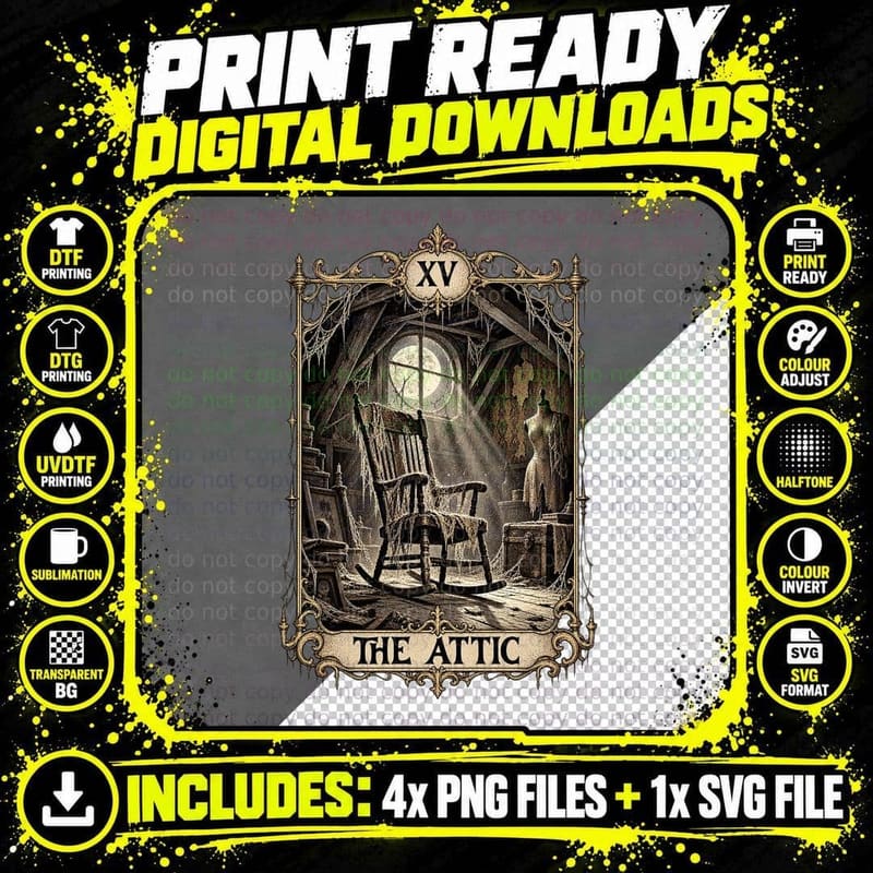 Haunted Attic Tarot Card Vintage Gothic Rocking Chair Png SVG Digital Bundle