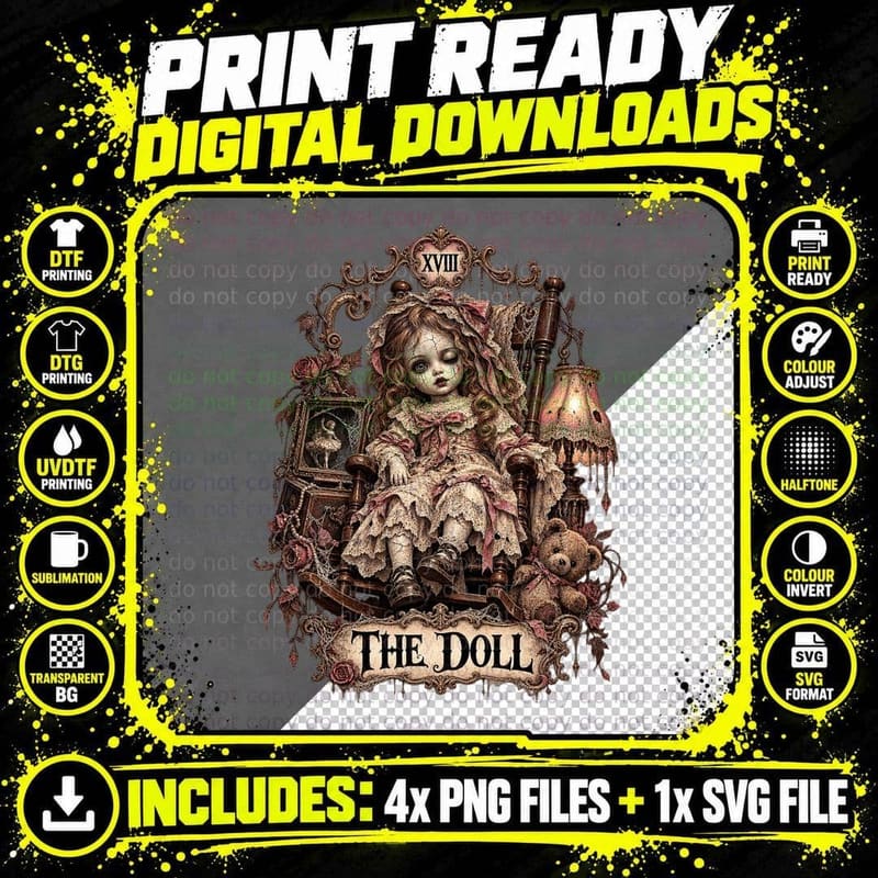 Haunted Porcelain Doll Tarot Card Vintage Victorian Png SVG Digital Bundle