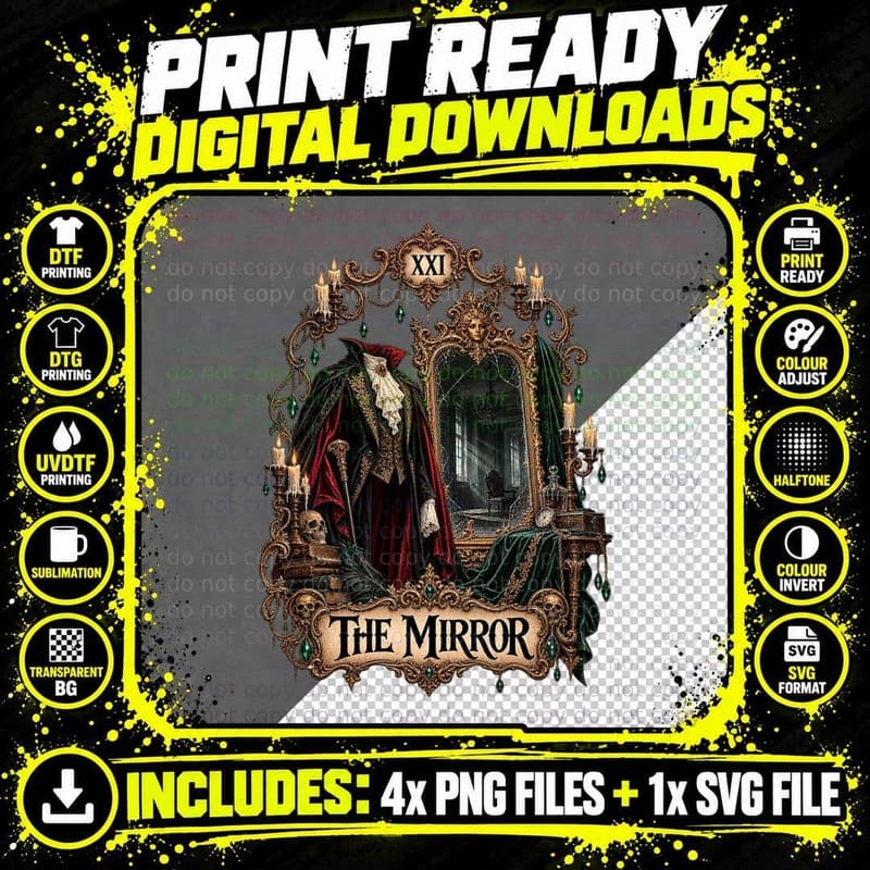 The Invisible Man Tarot Card Gothic Haunted Mirror Png SVG Digital Bundle