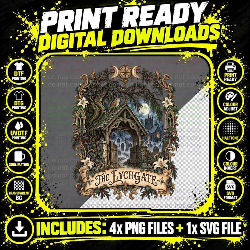 The Lychgate Victorian Gothic , Haunted Churchyard Png SVG Digital Bundle