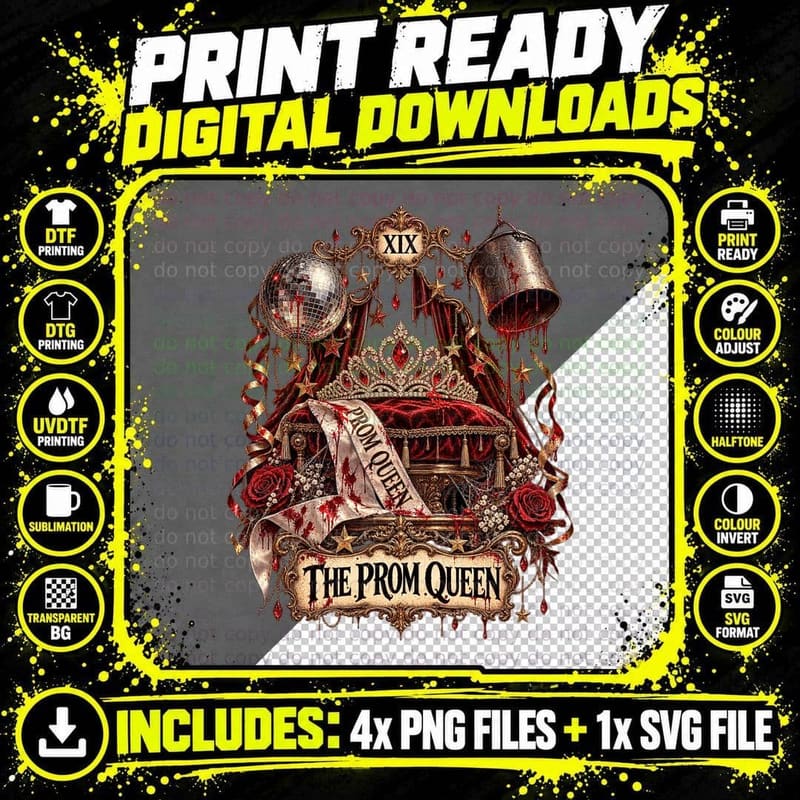 The Prom Queen Tarot Card Vintage Blood Bucket Gothic Png SVG Digital Bundle