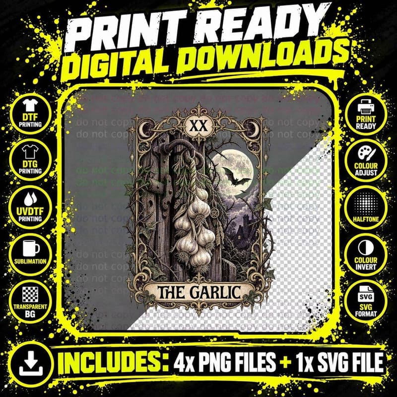 Vampire Tarot Card Garlic Braid Gothic Folklore Png SVG Digital Bundle