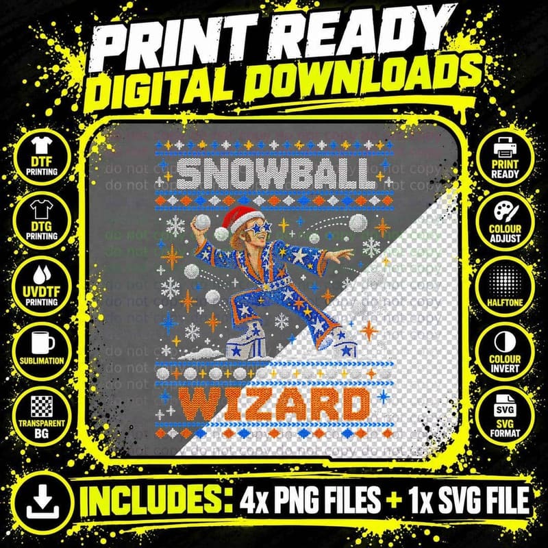 Elton John Snowball Wizard Christmas Sweater Retro 70s Png SVG Digital Bundle