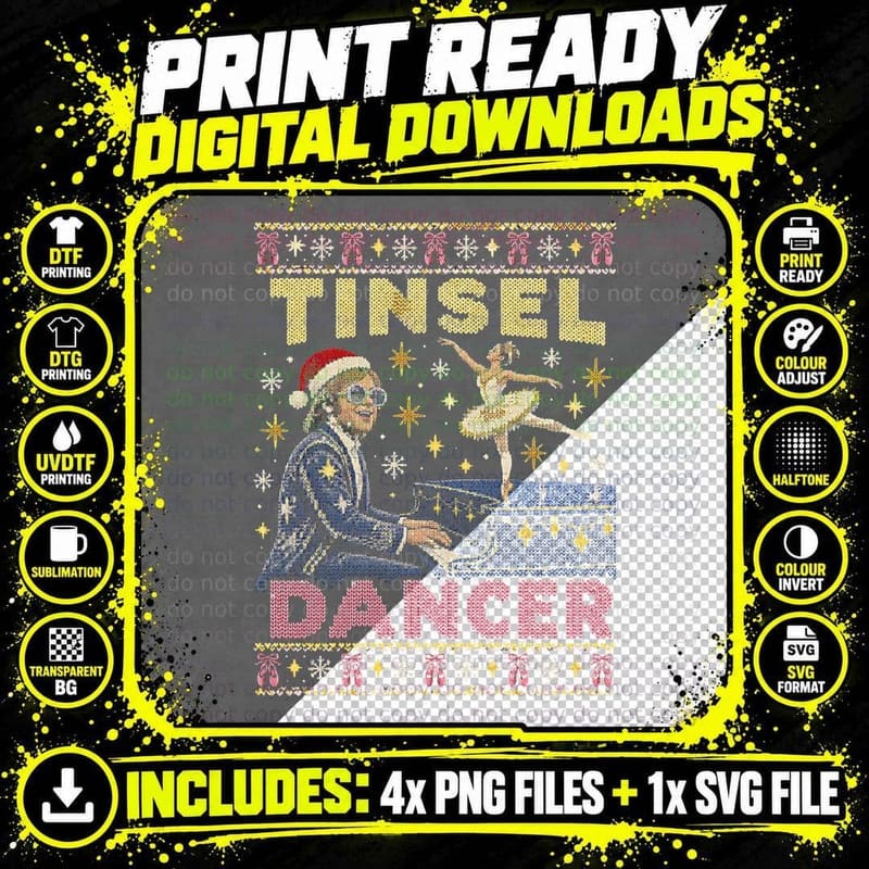 Elton John Tinsel Dancer Christmas Sweater Tiny Dancer Png SVG Digital Bundle