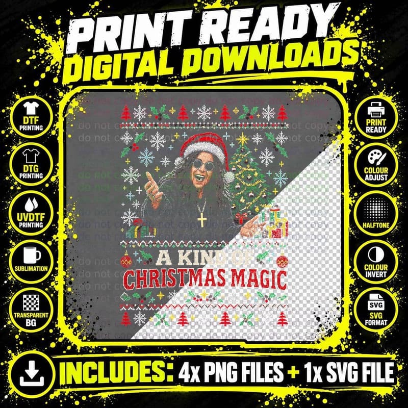 Ozzy Osbourne A Kind Of Christmas Magic Sweater Metal Png SVG Digital Bundle