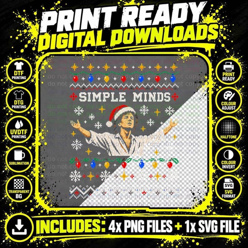 Simple Minds Jim Kerr Christmas Sweater Retro 80s Music Png SVG Digital Bundle