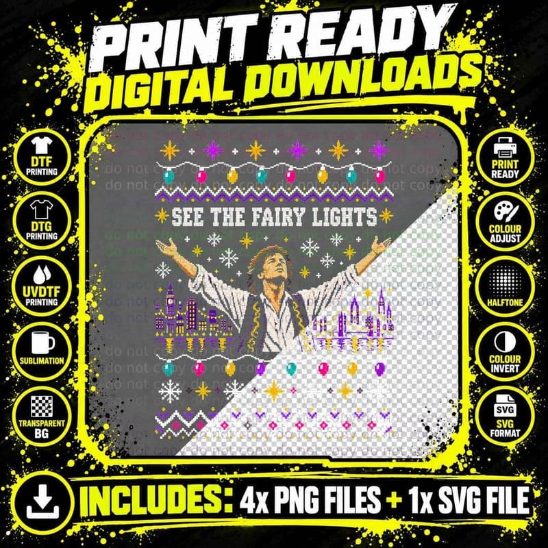 Simple Minds See The Fairy Lights Christmas Sweater Png SVG Digital Bundle