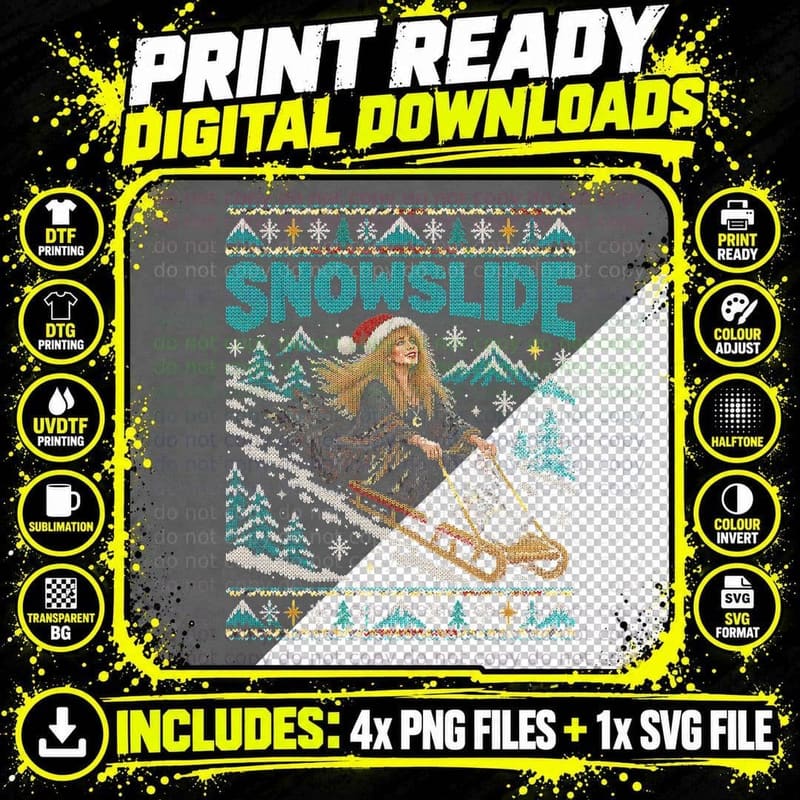 Stevie Nicks Snowslide Christmas Sweater Fleetwood Mac Png SVG Digital Bundle