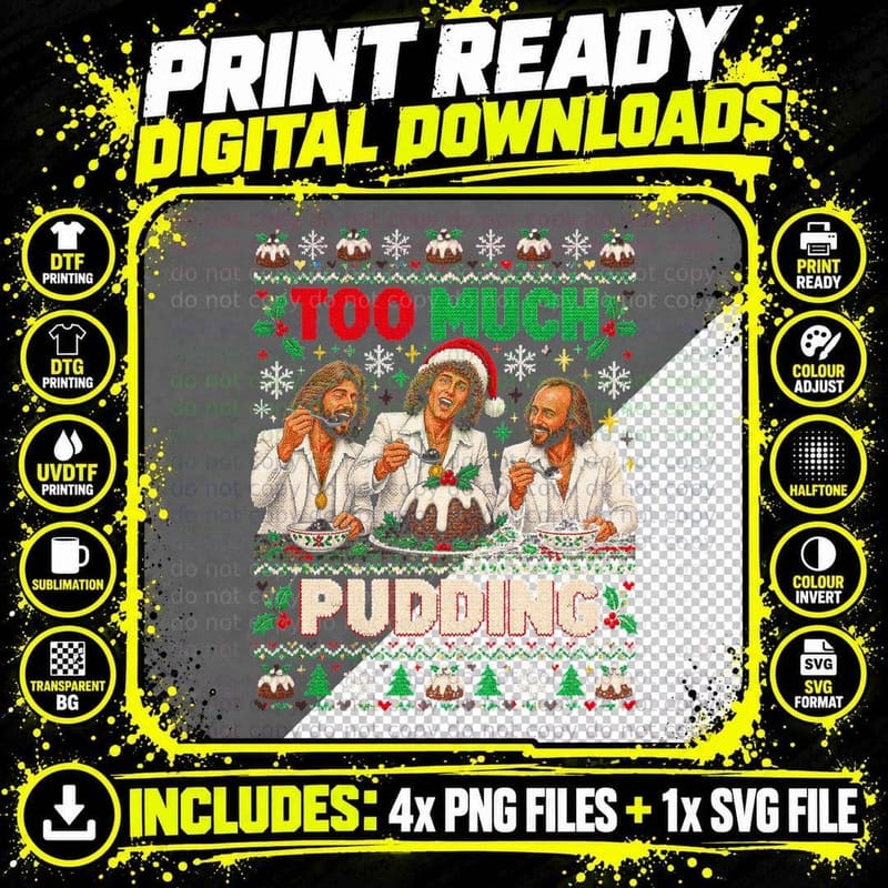 Barry Gibb Ugly Sweater Too Much Pudding Christmas Bee Png SVG Digital Bundle