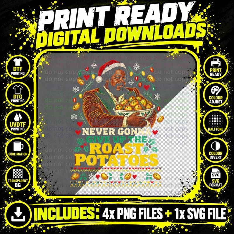 Barry White Never Gonna Give Up Roast Potatoes Christmas Png SVG Digital Bundle