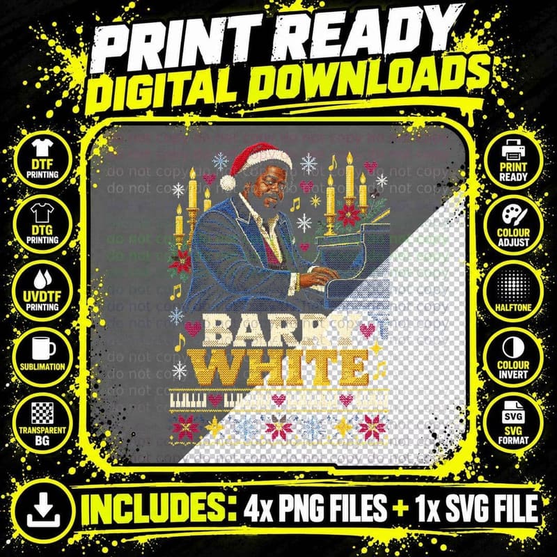 Barry White Piano Christmas Sweater Soul Disco Retro 70s Png SVG Digital Bundle