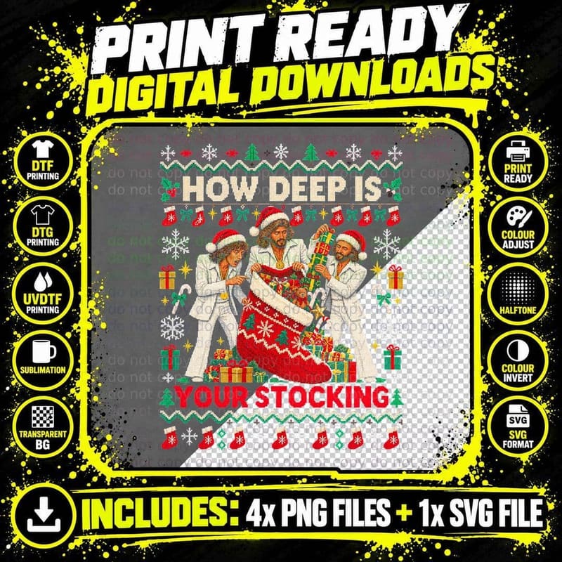 Bee Gees Ugly Sweater How Deep Is Your Stocking Png SVG Digital Bundle