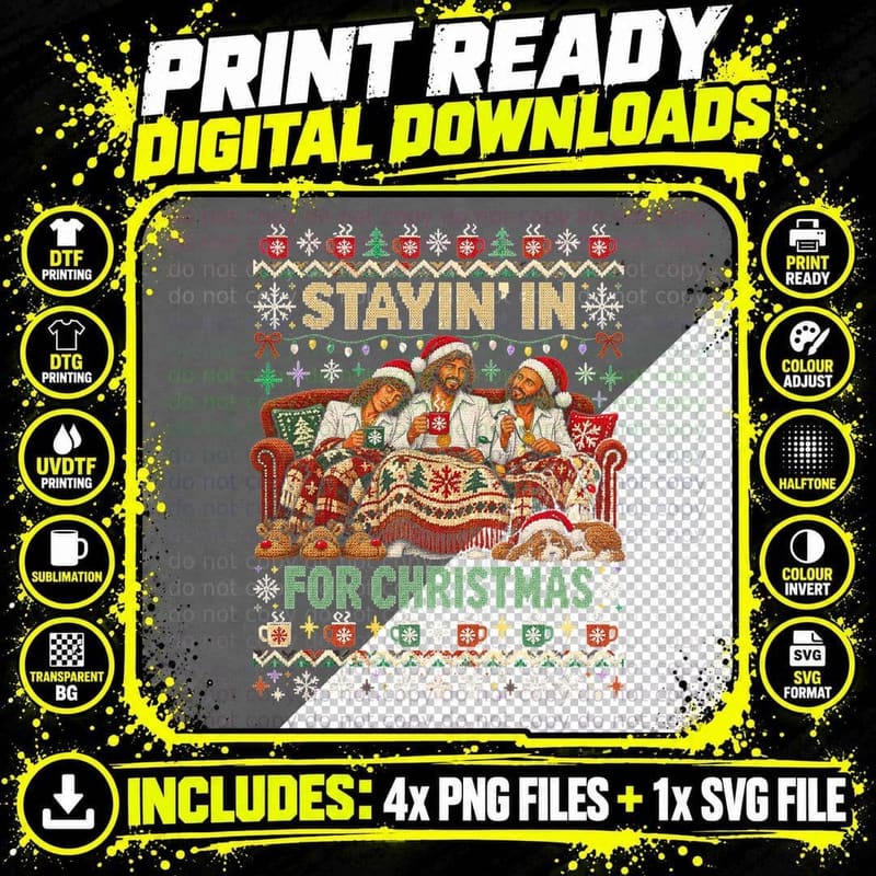 Bee Gees Ugly Sweater Stayin' In for Christmas Retro Png SVG Digital Bundle