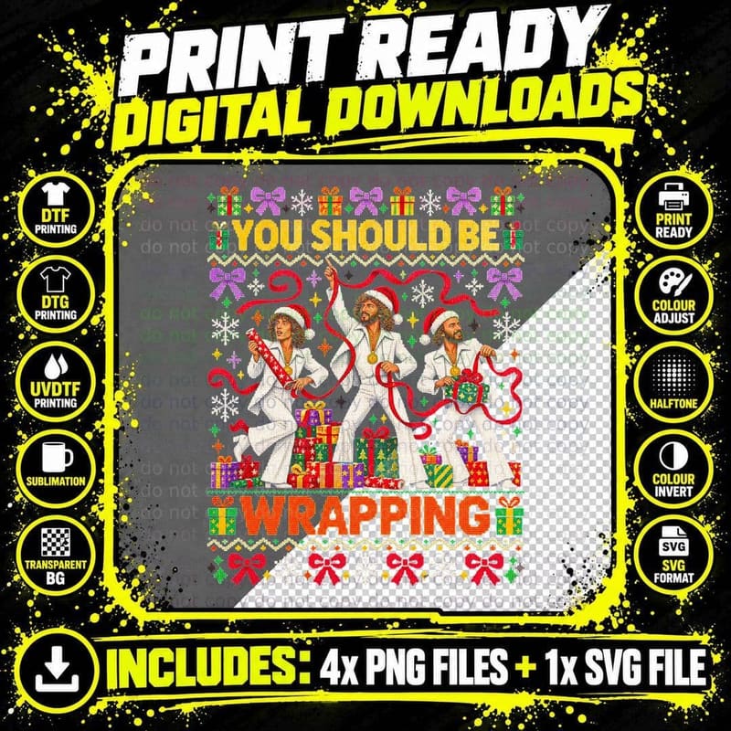 Bee Gees Ugly Sweater You Should Be Wrapping Christmas Png SVG Digital Bundle