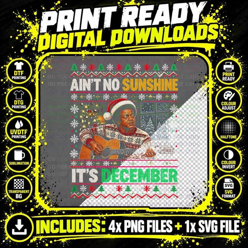 Bill Withers Ugly Sweater Christmas Ain't No Sunshine Png SVG Digital Bundle