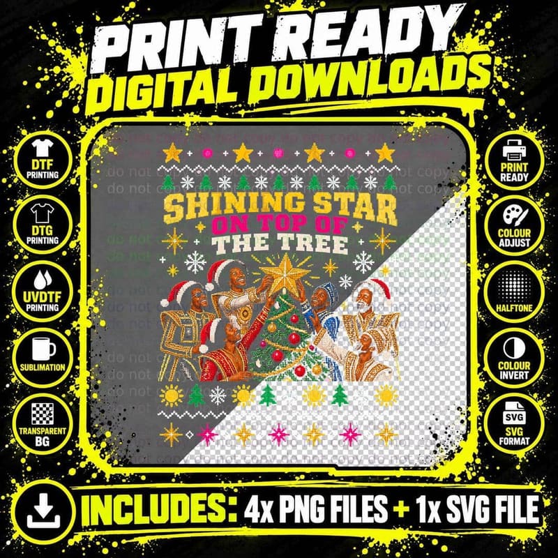 Earth Wind and Fire Shining Star Tree Christmas Sweater Png SVG Digital Bundle