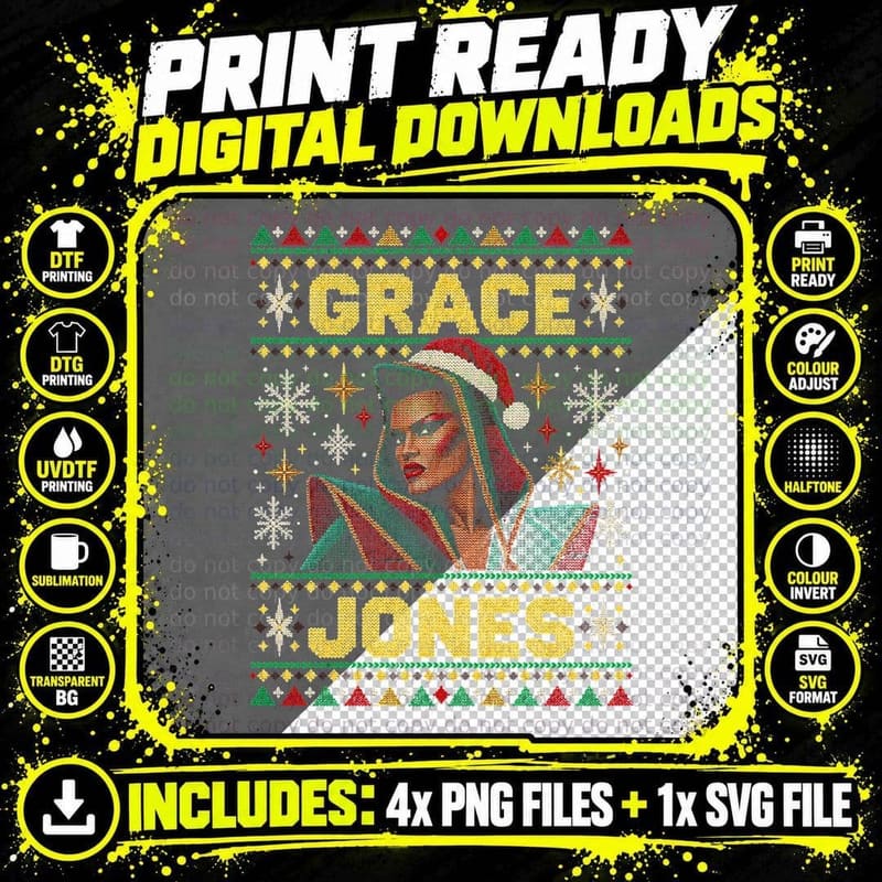 Grace Jones Christmas Sweater 80s Disco New Wave Retro Png SVG Digital Bundle