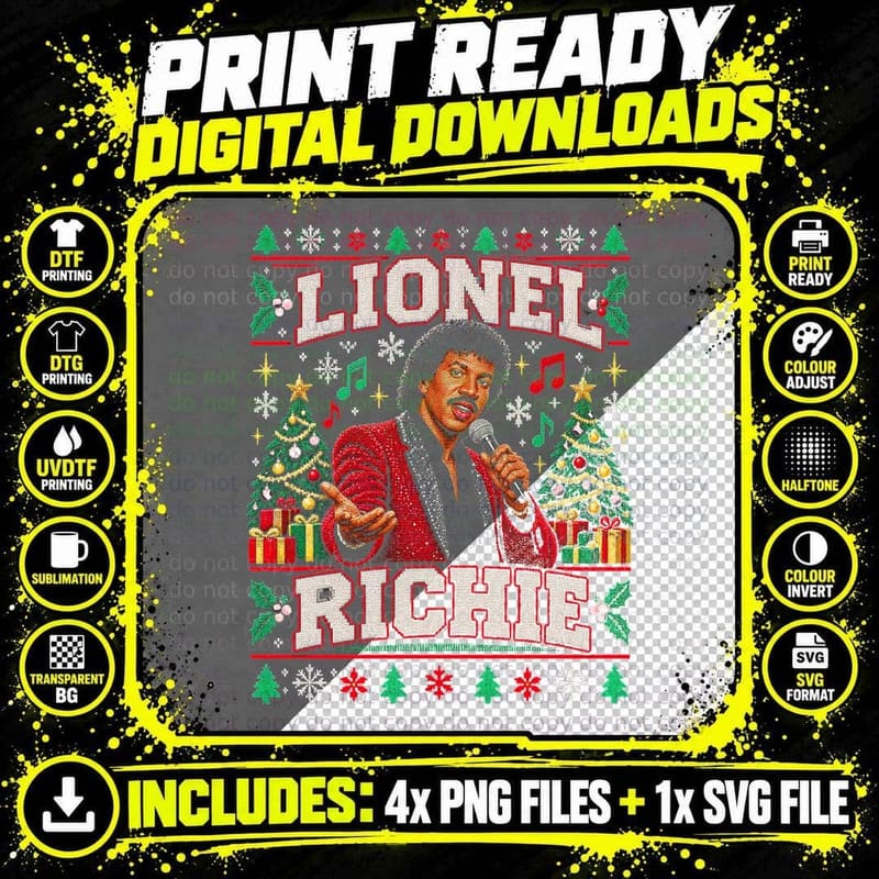 Lionel Richie Christmas Sweater Soul Pop Retro 80s Music Png SVG Digital Bundle