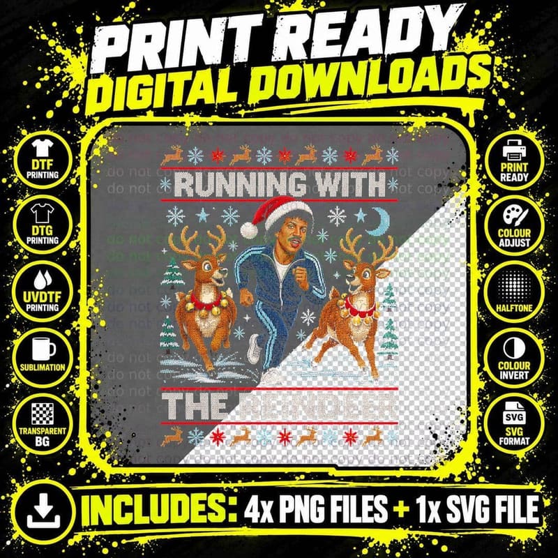 Lionel Richie Running With The Reindeer Christmas Png SVG Digital Bundle