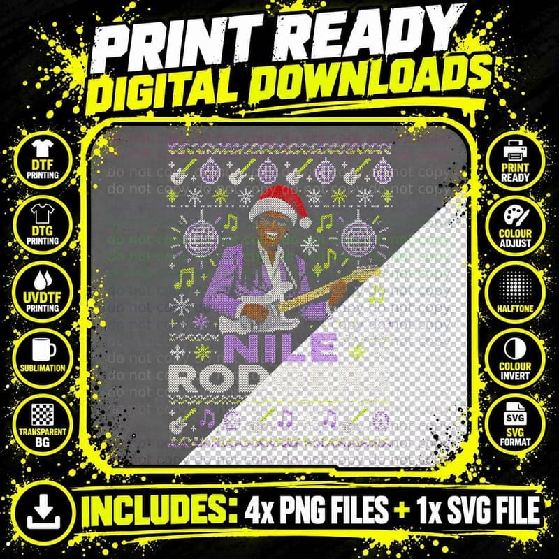 Nile Rodgers Ugly Sweater Christmas Disco Chic Funk Png SVG Digital Bundle