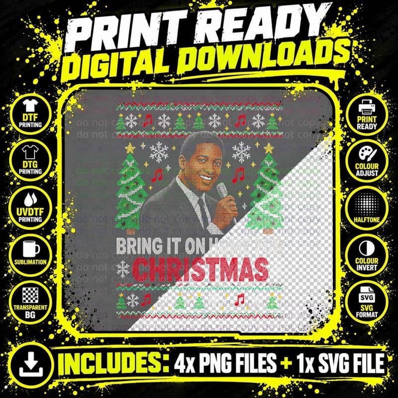 Sam Cooke Ugly Sweater Bring It On Home Christmas 60s Png SVG Digital Bundle