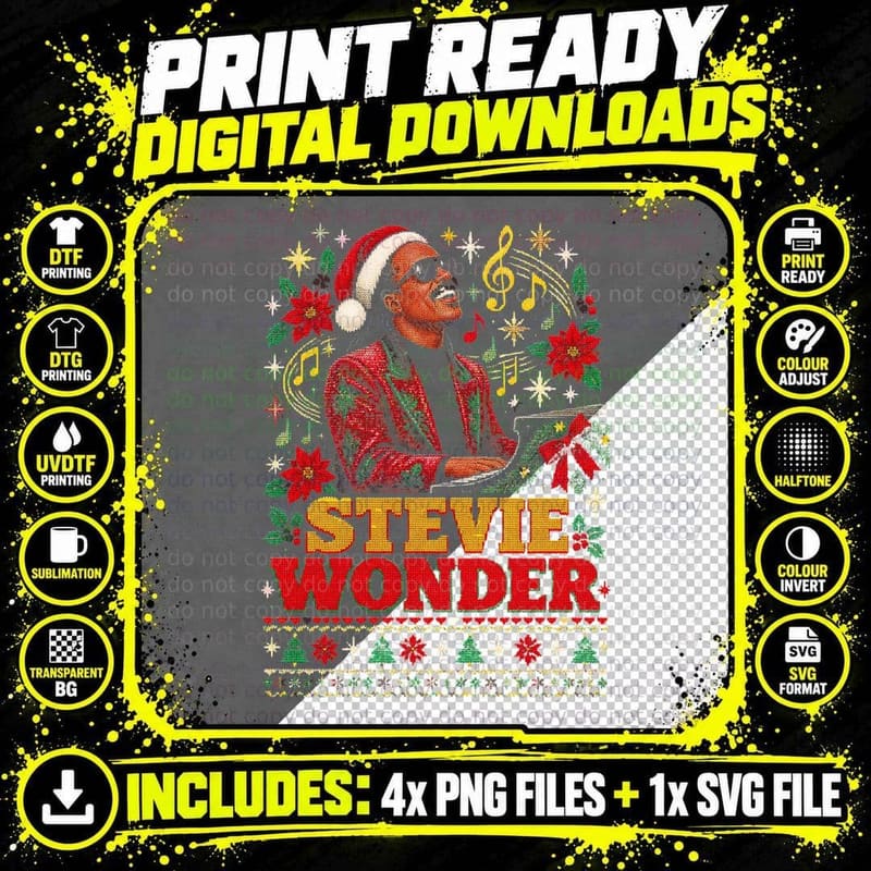 Stevie Wonder Piano Christmas Sweater Soul Retro Png SVG Digital Bundle
