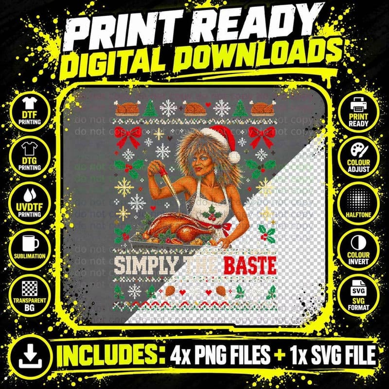 Tina Turner Simply The Baste Christmas Turkey Sweater Png SVG Digital Bundle