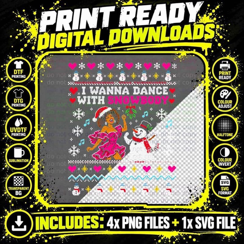 Whitney Houston I Wanna Dance With Snowbody Christmas Png SVG Digital Bundle