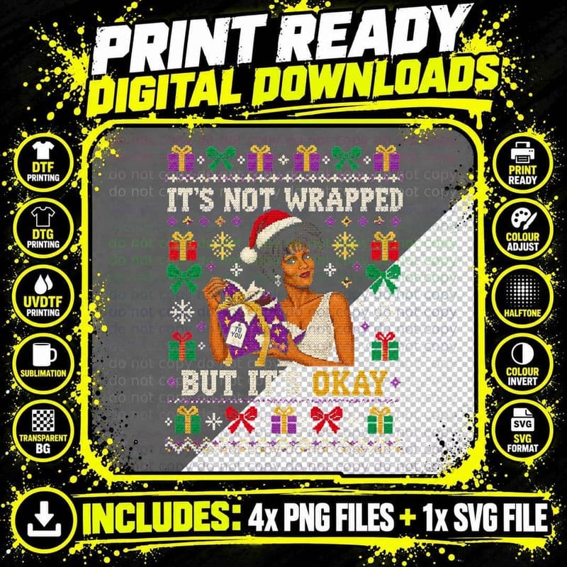 Whitney Houston It's Not Wrapped But It's Okay Christmas Png SVG Digital Bundle