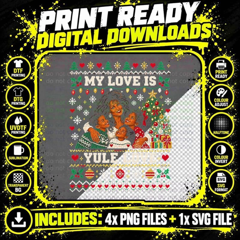 Whitney Houston My Love Is Yule Love Christmas Sweater Png SVG Digital Bundle