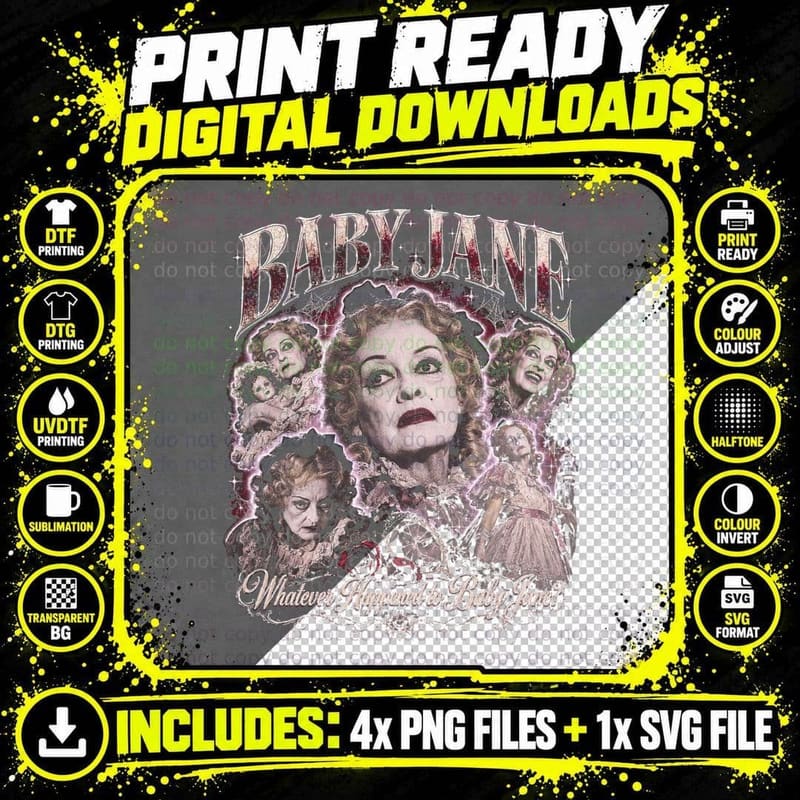 Bette Davis Baby Jane Whatever Happened Retro Horror Png SVG Digital Bundle