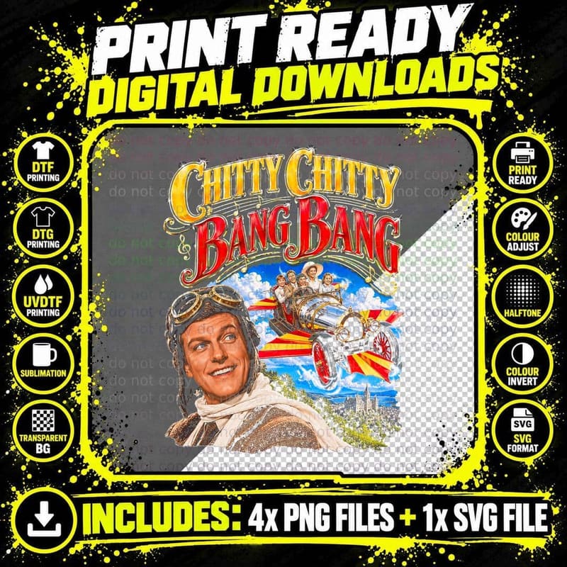 Dick Van Dyke Chitty Chitty Bang Bang Retro Family Movie Png SVG Digital Bundle