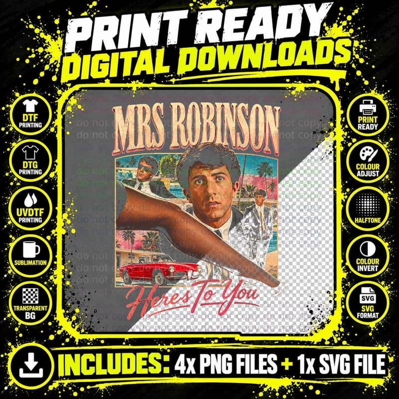 Dustin Hoffman Benjamin Braddock Mrs Robinson Graduate Png SVG Digital Bundle