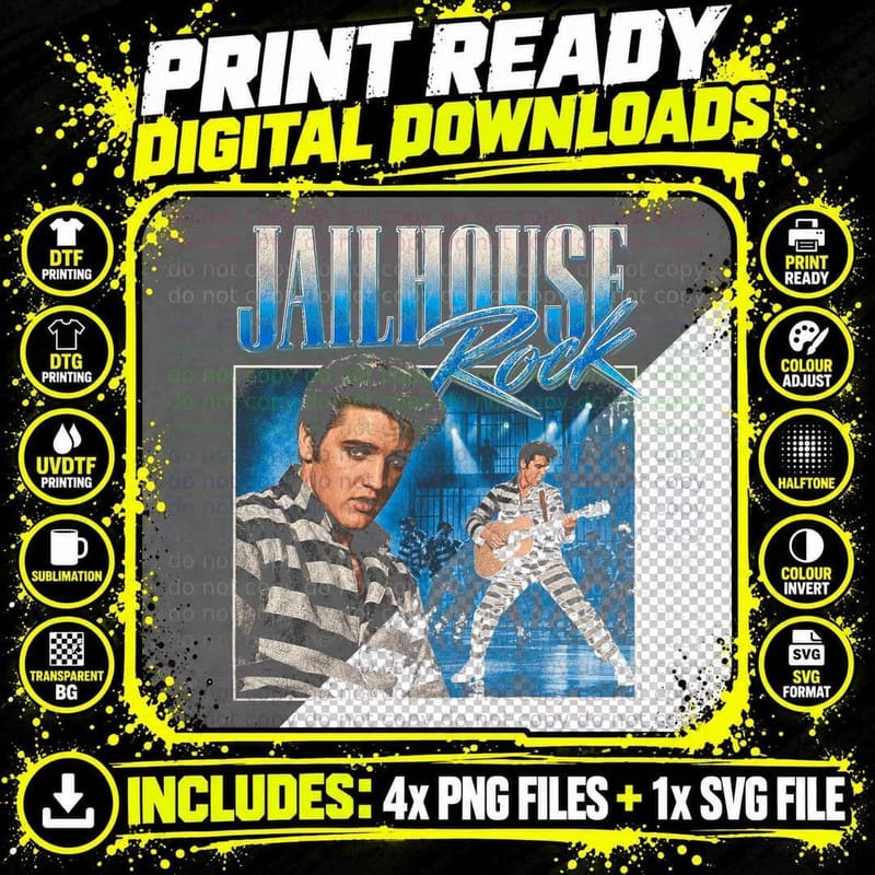Elvis Presley Jailhouse Rock Retro 50s Rock and Roll Png SVG Digital Bundle