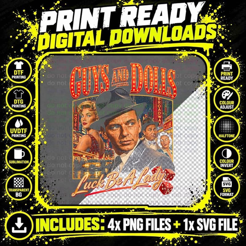 Frank Sinatra Guys and Dolls Luck Be A Lady Retro Png SVG Digital Bundle
