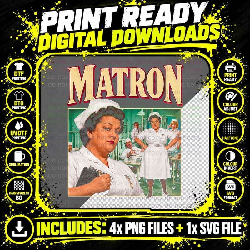 Hattie Jacques Matron Carry On Retro British Comedy Png SVG Digital Bundle