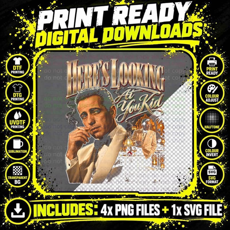 Humphrey Bogart Casablanca Heres Looking At You Kid Png SVG Digital Bundle