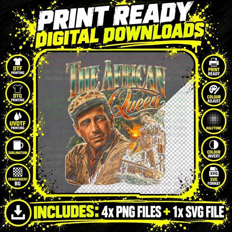 Humphrey Bogart The African Queen Retro Classic Movie Png SVG Digital Bundle