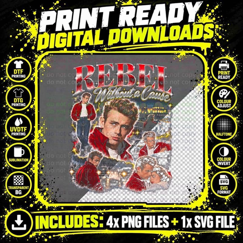 James Dean Rebel Without a Cause Retro 50s Movie Bootleg Png SVG Digital Bundle
