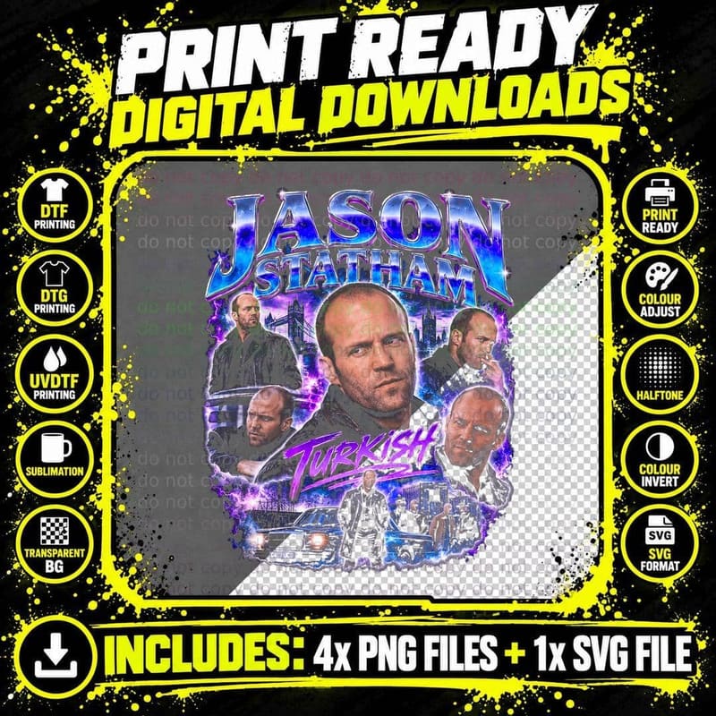 Jason Statham Turkish Snatch Retro Crime Movie Bootleg Png SVG Digital Bundle