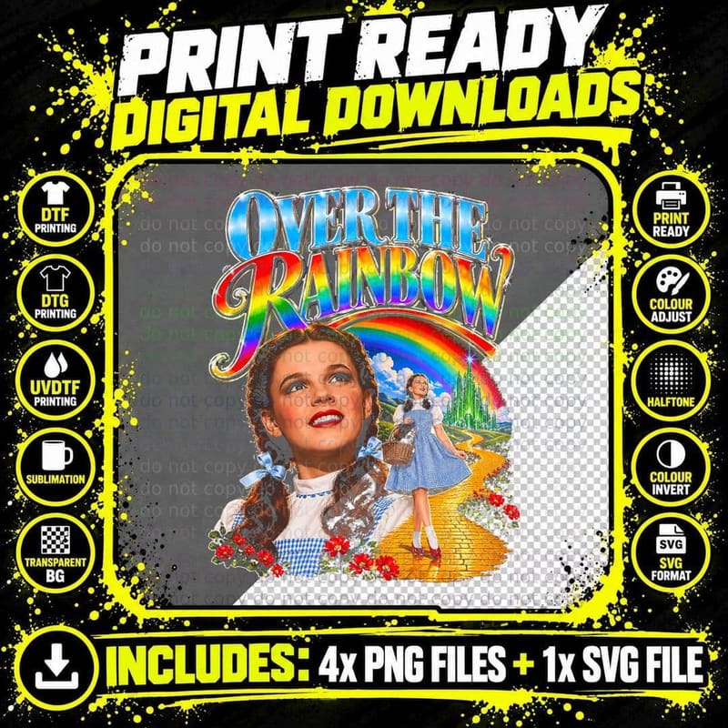 Judy Garland Over the Rainbow Retro Vintage Movie Png SVG Digital Bundle