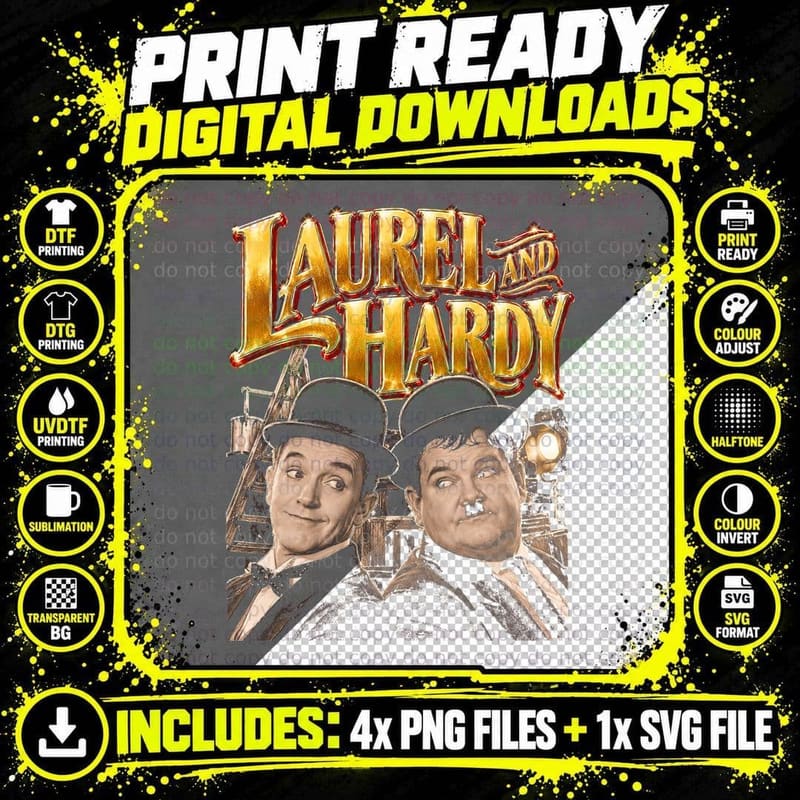 Laurel and Hardy Classic Comedy Duo Retro Vintage Png SVG Digital Bundle