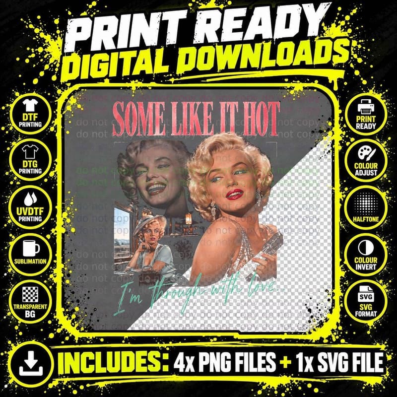 Marilyn Monroe Some Like It Hot Ukulele Retro Movie Png SVG Digital Bundle
