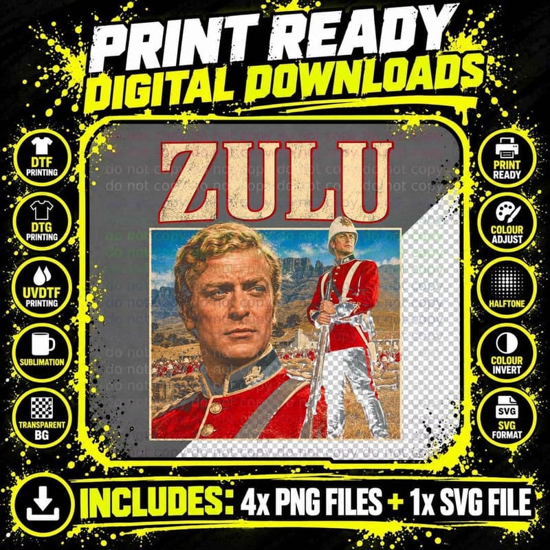 Michael Caine Zulu Retro British War Movie Bootleg Png SVG Digital Bundle