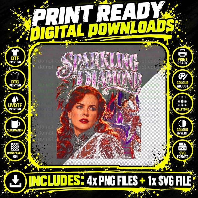 Nicole Kidman Sparkling Diamond Moulin Rouge Retro Movie Png SVG Digital Bundle